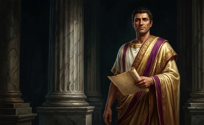 A Roman citizen in toga and senatorial stripe